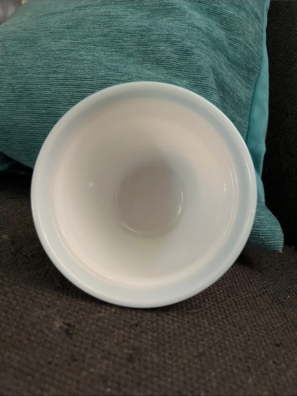 Vintage Pyrex White Milk Glass Sugar Bowl with Turquoise Rims
